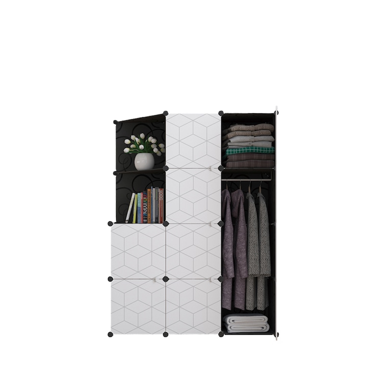 Dulap Modular, 10 Usi, Naimeed D2675N, Alb/Negru, 147x111x37 cm