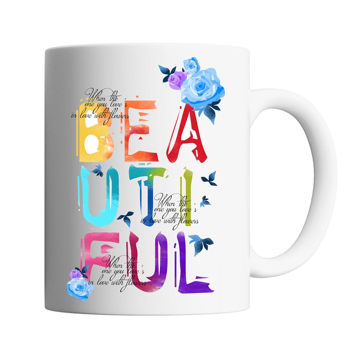 Kávés/teás bögre, Oktane, 330 ml, "Beautiful", kerámia, fehér