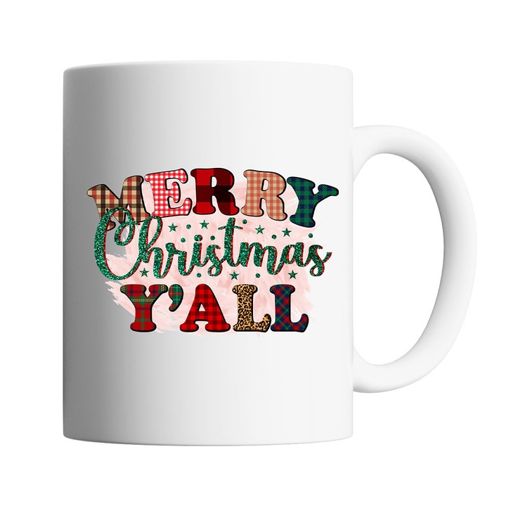 Kávés/teás bögre, Oktane, 330 ml, "Merry Christmas Y'all", kerámia, fehér