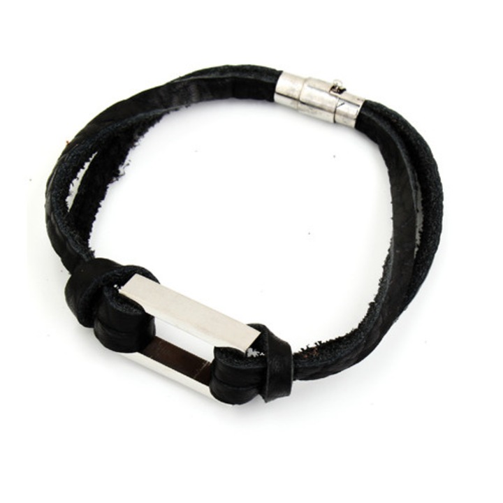 Bratara inox si piele Geometric Leather