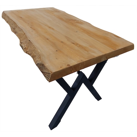 Masa Lemn Masiv MOLID, LemnBella, margini naturale, Picioare din metal negru, 150 x 80 x 75 cm, grosime 6 cm