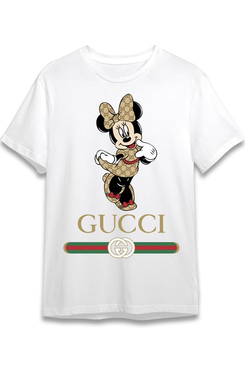 Tricou Minnie Mouse in Haine Gucci, Parodie Gucci, Unisex, 100% Bumbac, Alb, S
