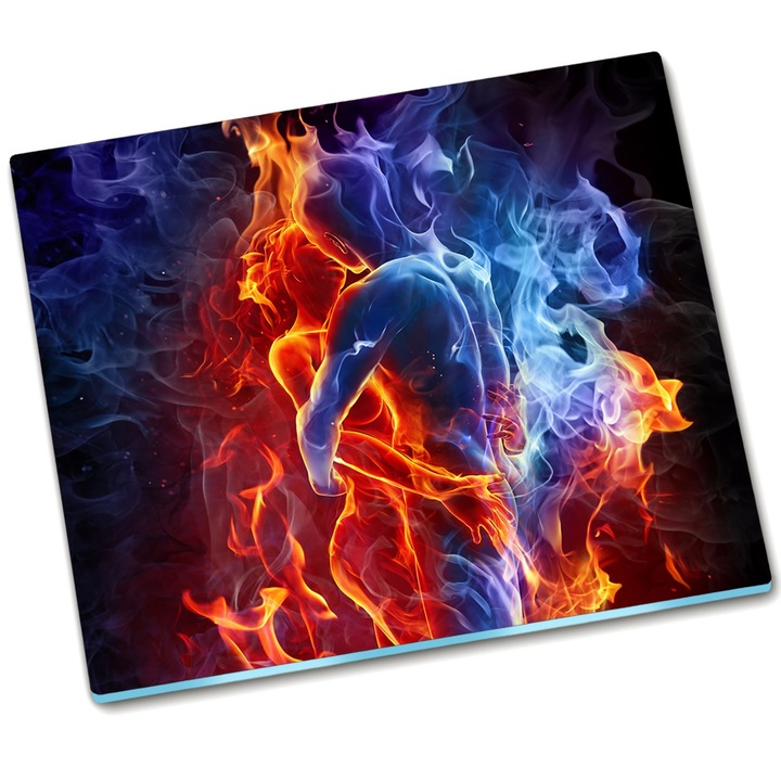 Tocator dreptunghiular din sticla. Tulup. Cuplu pe foc. 60x52 cm. Negru