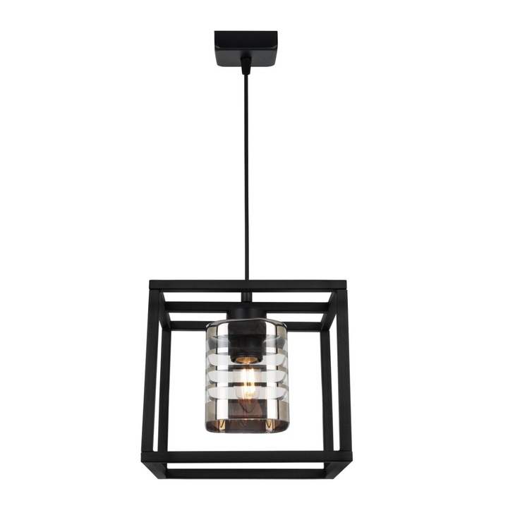 Plafoniera suspendata, Light Home, Helix Cage, reglabile, Lungime 80 cm, Latime 22 cm, Abajur 10 cm, E27, 1 punct de lumina, sticla, Negru/Crom