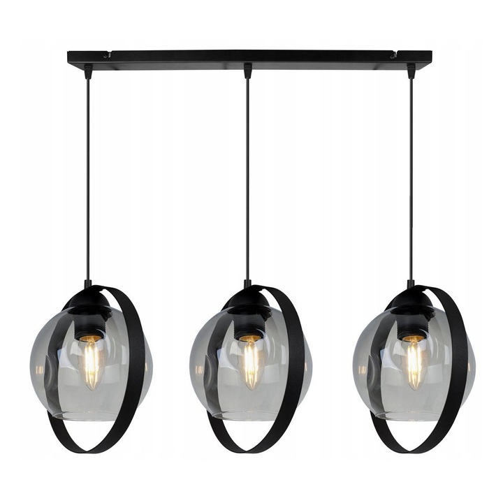 Plafoniera suspendata, LightHome, Ring Rio, Retea de alimentare, 60 W, 3 puncte luminoase, 15 cm, 90x70 cm, E27, sticla, Grafit