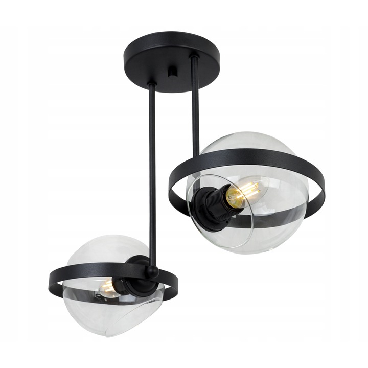 Plafoniera suspendata, LightHome, Ring, Retea de alimentare, 60 W, 2 puncte luminoase, 14 cm, 40x50 cm, E27, sticla, Negru