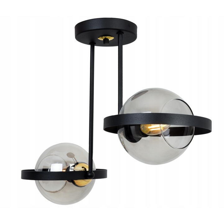 Plafoniera suspendata, LightHome, Ring, Retea de alimentare, 60 W, 2 puncte luminoase, 15 cm, 40x52 cm, E27, sticla, Grafit