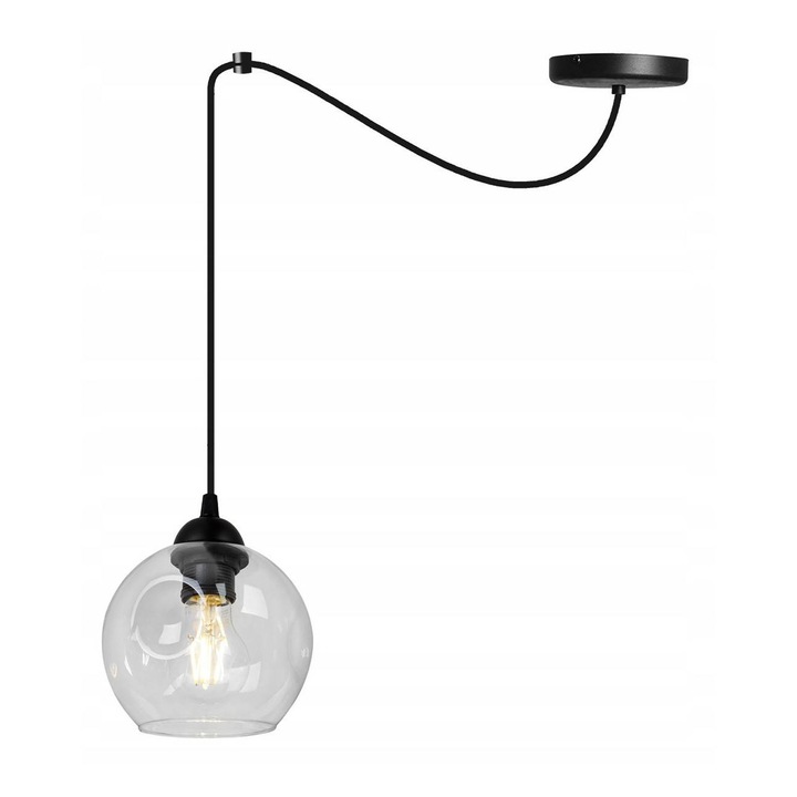 Lustra suspendata cu abajuri din bila de sticla, inaltime ajustabil, E27 max 60W, 230V, negru
