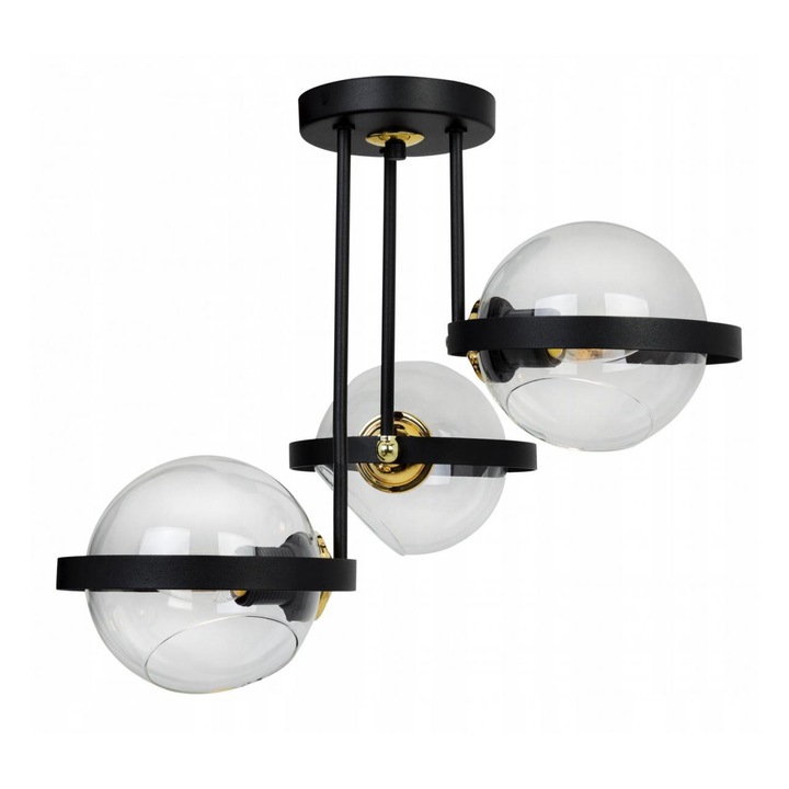 Plafoniera suspendata, LightHome, Ring, Retea de alimentare, 60 W, 3 puncte luminoase, 14 cm, 40x45 cm, E27, sticla, Negru