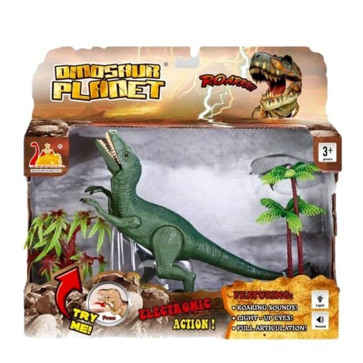 Interaktív dinoszaurusz játék fényekkel és hangokkal Velociraptor és kiegészítők, 22 cm, Avaleea