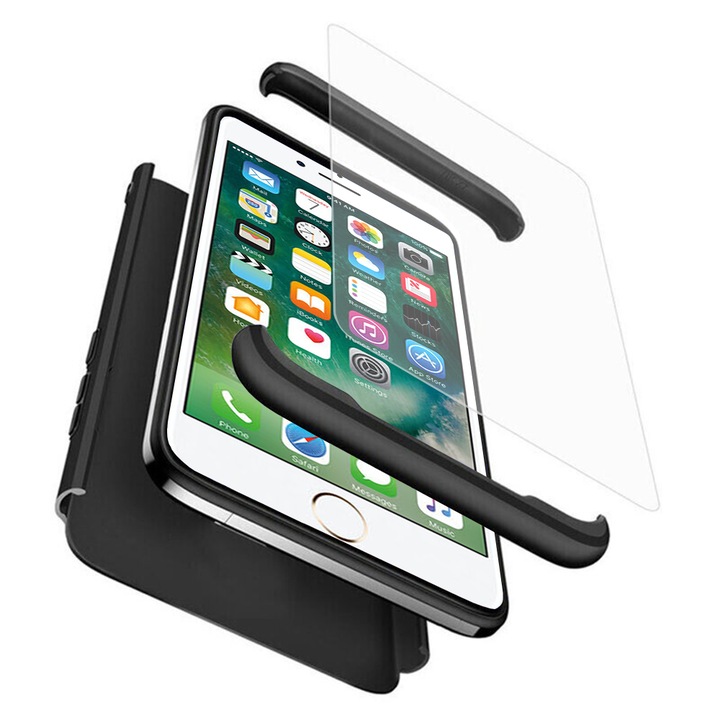 Husa pentru iPhone 7/8/SE 2, SE 2020/SE 3, SE 2022 + Folie, GKK 360, Black