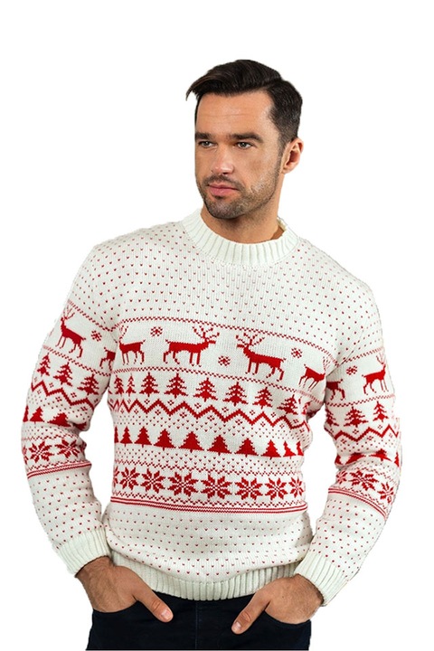 SIKS férfi pulóver karácsonyi mintával, fehér, ML-es méret