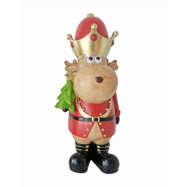 Figurina ren cu coronita, rosu multicolor, 38 cm