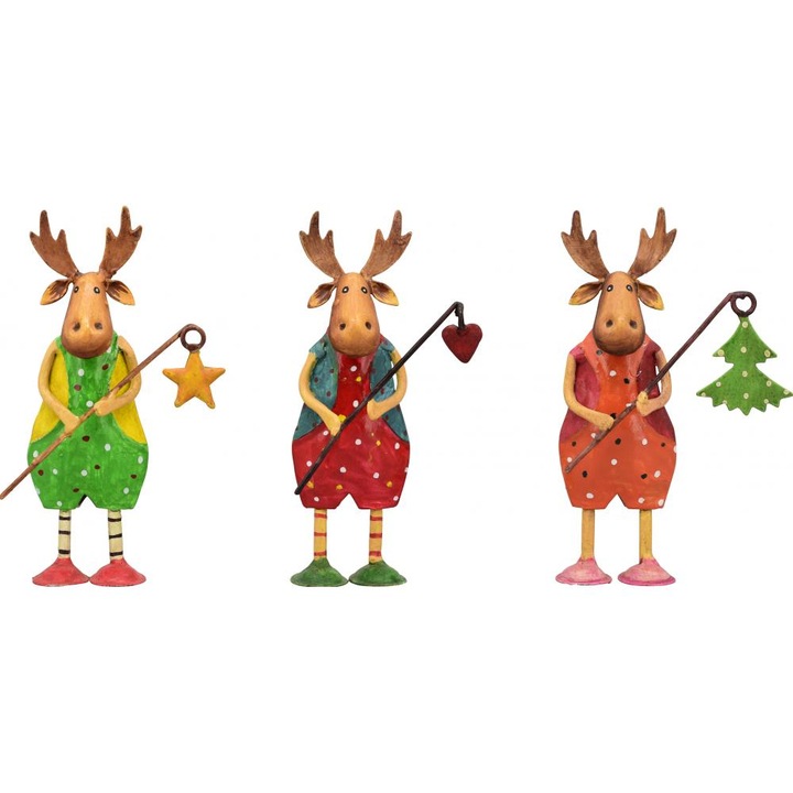 Set 3 Figurine reni metalici, multicolor, 15 cm