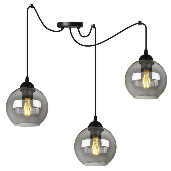 Lustra suspendata moderna spider, cu abajur din sticla, E27, negru