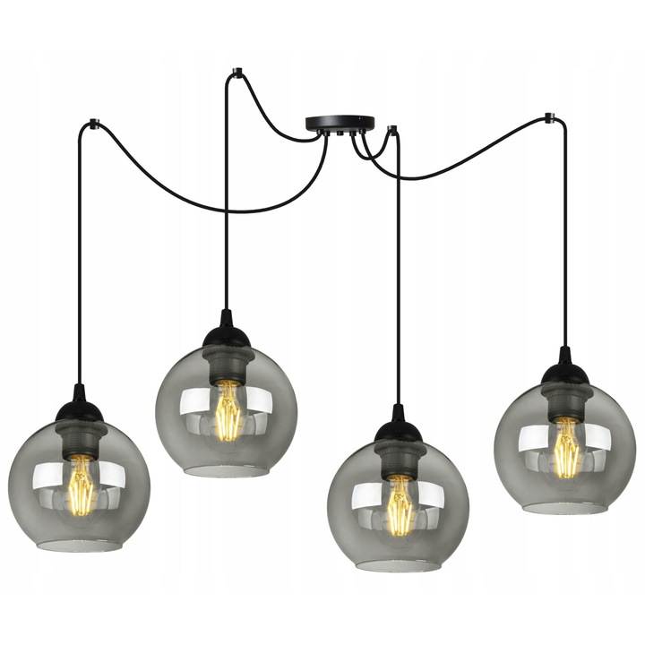 Lustra suspendata loft cu abajur din sticla, E27, negru