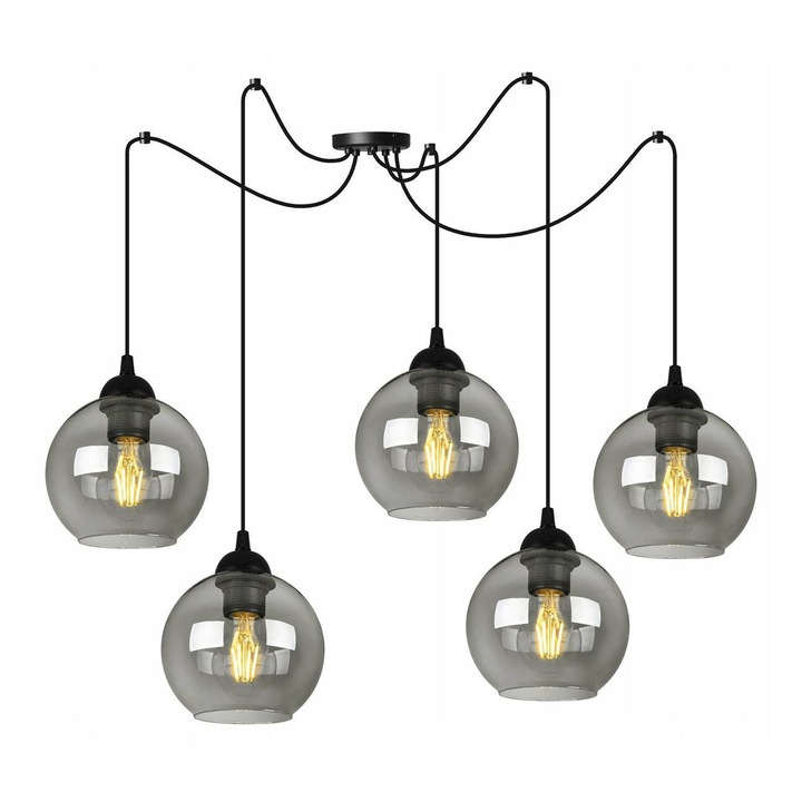 Lustra suspendata moderna cu abajur din sticla colorata, E27, negru