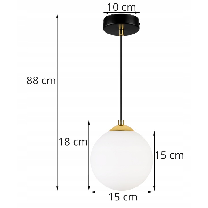 Plafoniera suspendata, Light Home, Florence, reglabile, Lungime 87 cm, Latime 15 cm, Abajur 15 cm, E27, 1 punct de lumina, sticla, Alb/Negru/Auriu