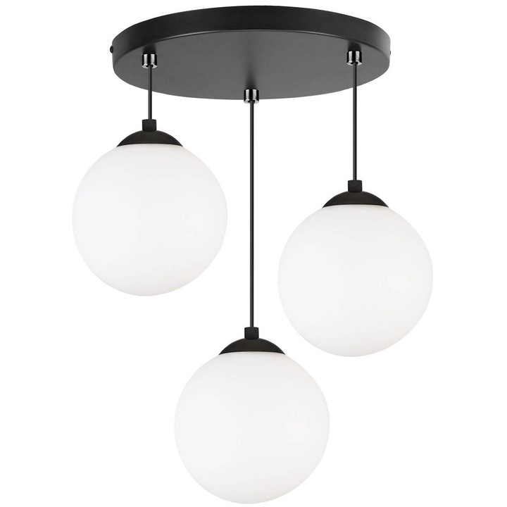 Plafoniera suspendata, Light Home, Florence, reglabile, Lungime 88 cm, Latime 40 cm, Abajur 15 cm, E27, 3 punct de lumina, sticla, Alb/Negru/Auriu