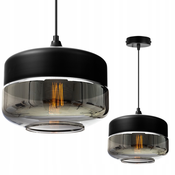 Plafoniera suspendata, LightHome, Oslo, LED, Retea de alimentare, 60 W, 1 punct de lumina, 25 cm, 93 cm, E27, sticla, Negru