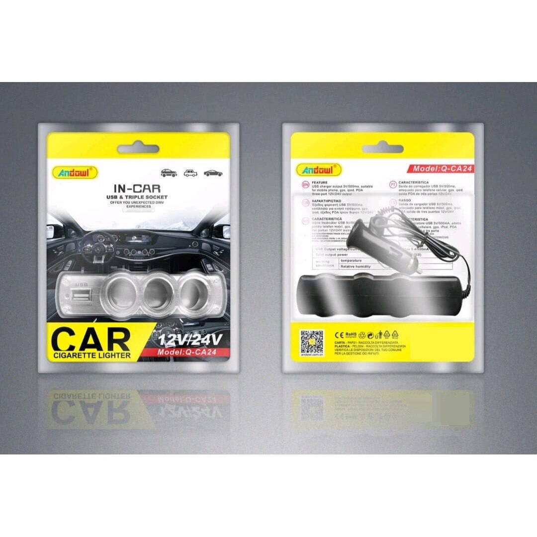 Адаптер за автомобилен контакт, 60 W, 3 x автомобилен контакт, с USB ...