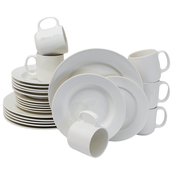 Set farfurii 24 piese, pentru 6 persoane, North Pole, Cesiro, Portelan, Alb Lucios