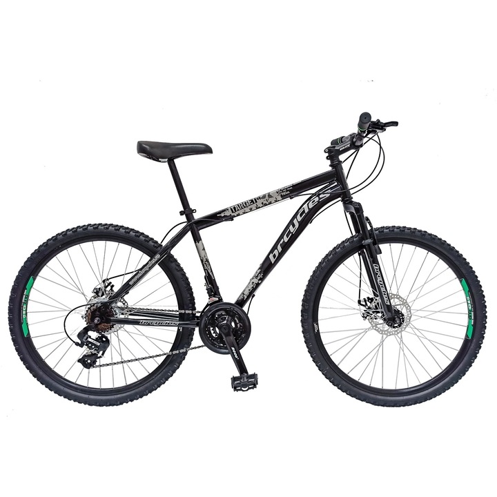 BR Cycles Kerékpár MTB-HT 26″ BR Target 2023, acélváz 17″, tárcsafékek, szekvenciális karok, 21 sebesség, fekete/ezüst szín