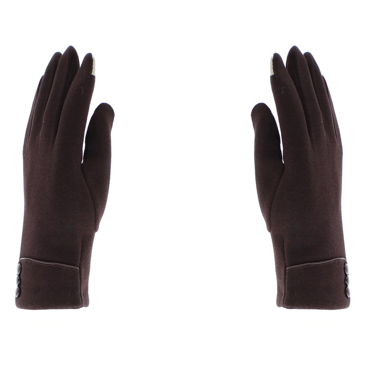 Manusi dama, de iarna, cu degete, ButicCochet, cu nasturi, S/M, Maro inchis - MA131