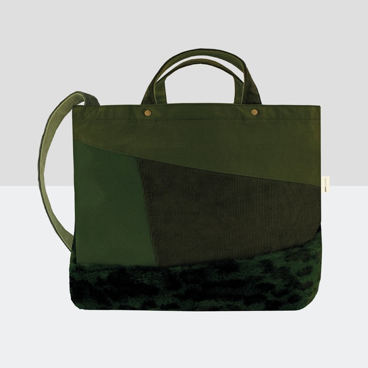 Női válltáska Satomi ökológiai szőrmével, limitált kiadás, Olive Green, Mérete 43 x 37 x 14 cm