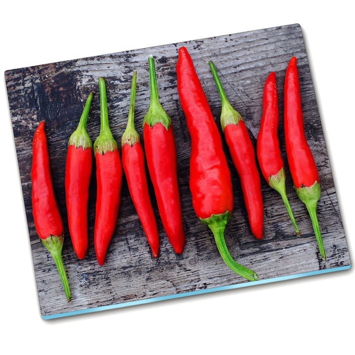 Tocator dreptunghiular din sticla. Tulup. Lemn de ardei iute. 60x52 cm. Rosu