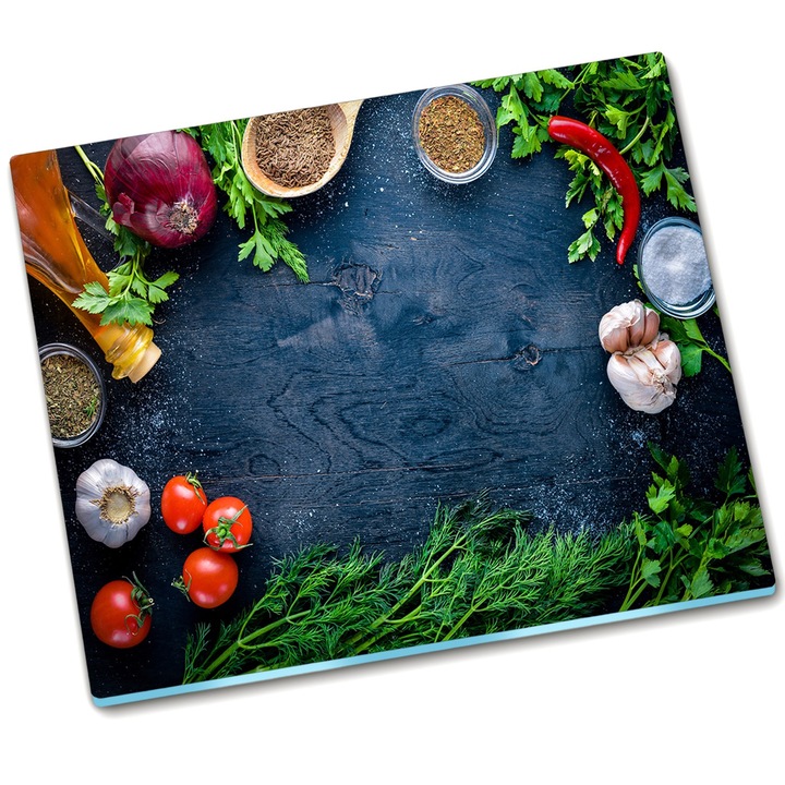 Tocator dreptunghiular din sticla. Tulup. Legume din lemn. 60 cm x 52 cm. Negru