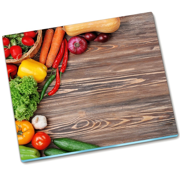 Tocator pe sticla. Tulup. Legume din lemn. 60 cm x 52. Negru