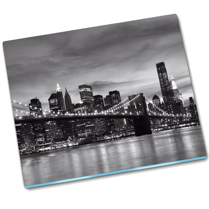 Tocator de bucatarie, Tulup, Podul Brooklyn, Negru, 60x52 cm, Dreptunghiular, Din sticla, 010010520040000050760