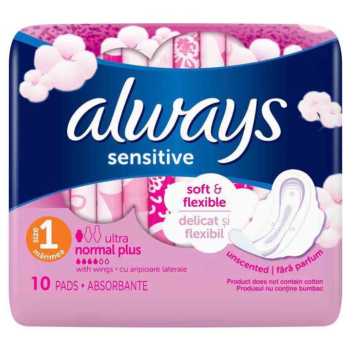 Дамски превръзки Always Ultra Sensitive Normal Plus, 10 бр./опаковка