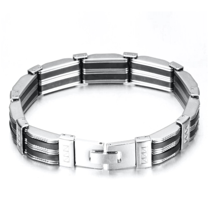 CRM férfi karkötő, rozsdamentes acél, 23.5 cm, fekete/ezüstszín