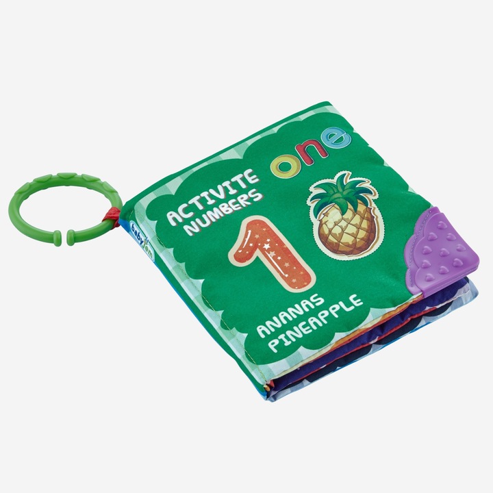 Carte interactiva BabyJem pentru bebelusi cu accesoriu de dentitie Fructe