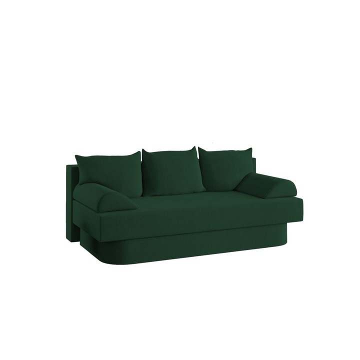 Canapea One, extensibila, cu lada depozitare, stofa, 190 x 100 x 75 cm, Verde