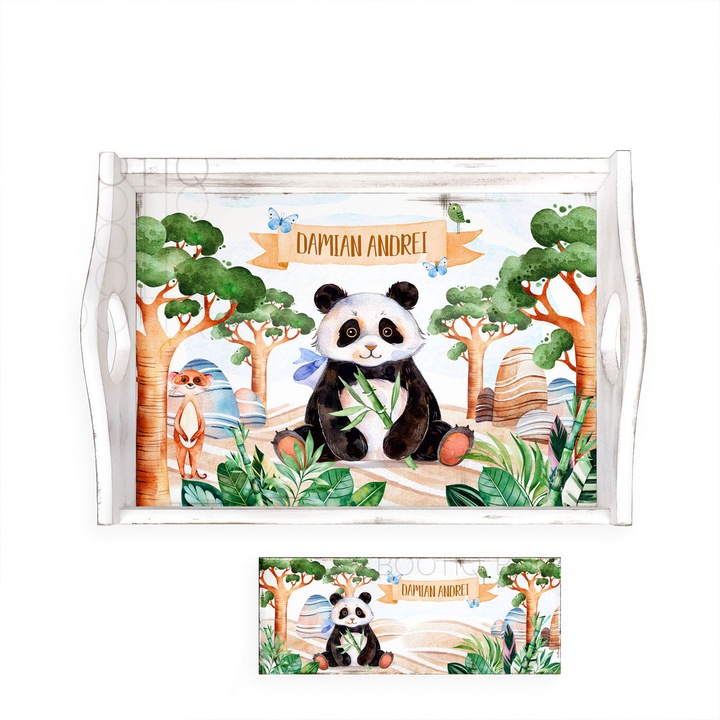 Tavita Mot My Dear Panda- Set Aniversar 1 An Tava Mot Personalizata si Cutiuta Prima Suvita, 25x30 cm si cutiuta prima suvita 20x8 cm