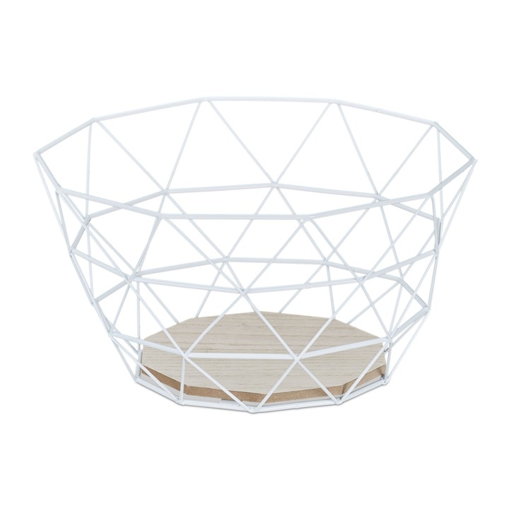 Cos pentru fructe metalic, Relaxdays, alb, 14.5 x 28 x 28 cm