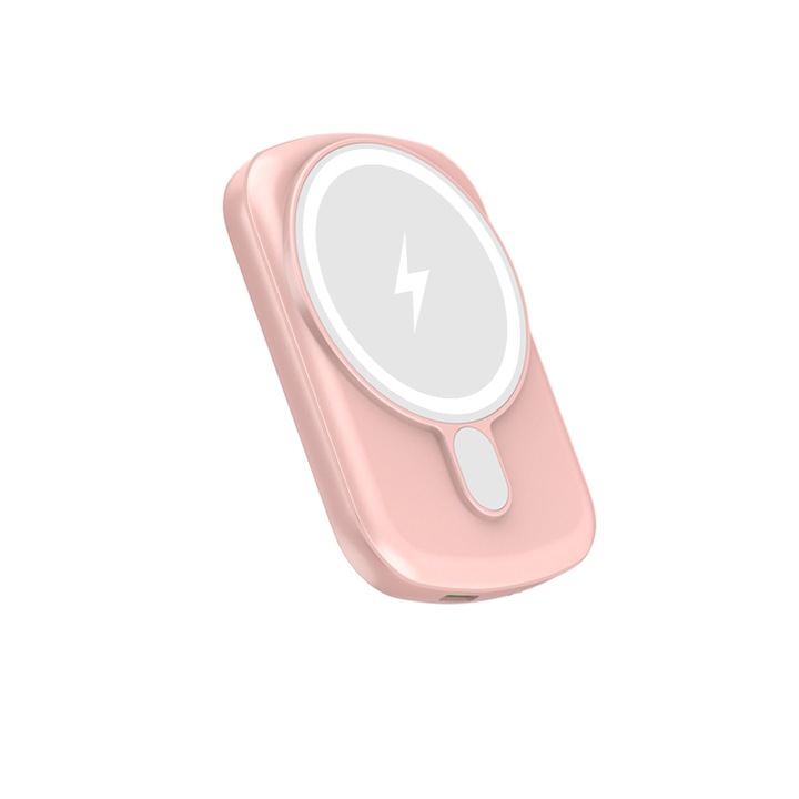 Baterie Externa Magnetica10.000 mAh 15w subtire, cu incarcare rapida fara Fir, pentru iPhone 12 Samsung, Pink