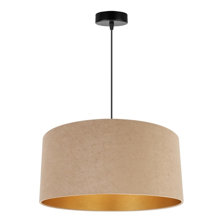 Plafoniera suspendata cu abajur, Light Home, Mediolan, reglabile, Lungime 100 cm, Latime 44 cm, Abajur 44 cm, E27, 1 punct de lumina, material textil, Bej/Auriu