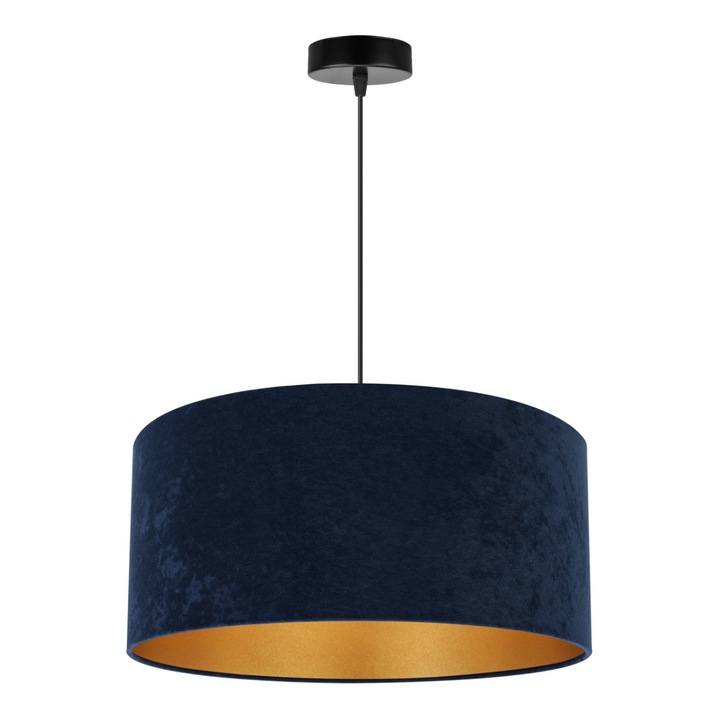 Plafoniera suspendata cu abajur, Light Home, Mediolan, reglabile, Lungime 100 cm, Latime 44 cm, Abajur 44 cm, E27, 1 punct de lumina, material textil, Albastru marin/Auriu