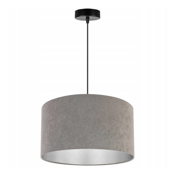 Plafoniera suspendata cu abajur, Light Home, Mediolan, reglabile, Lungime 100 cm, Latime 35 cm, Abajur 35 cm, E27, 1 punct de lumina, material textil, Gri/Crom