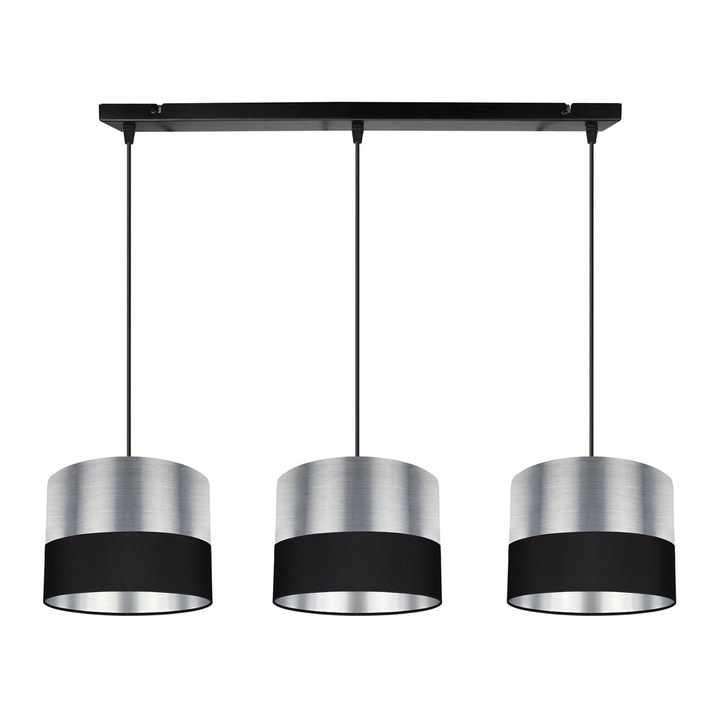 Plafoniera suspendata cu abajur, Light Home, Chromic, reglabile, Lungime 90 cm, Latime 75 cm, Abajur 20 cm, E27, 3 punct de lumina, plastic, Crom/Negru