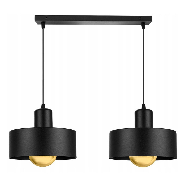 Plafoniera suspendata, Light Home, Barcelona, reglabile, Lungime 90 cm, Latime 55 cm, Abajur 20 cm, E27, 2 punct de lumina, metal, Negru