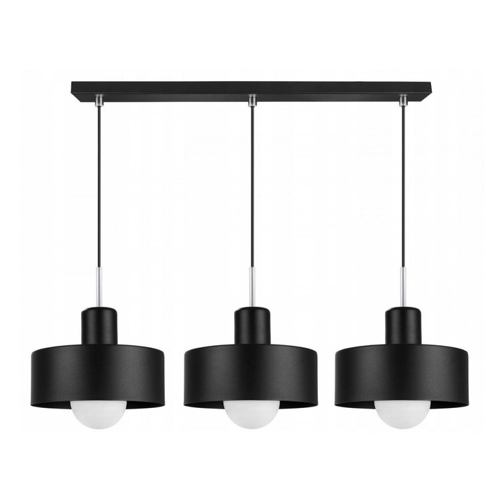 Plafoniera suspendata, Light Home, Barcelona, reglabile, Lungime 95 cm, Latime 75 cm, Abajur 20 cm, E27, 3 punct de lumina, metal, Negru/Crom