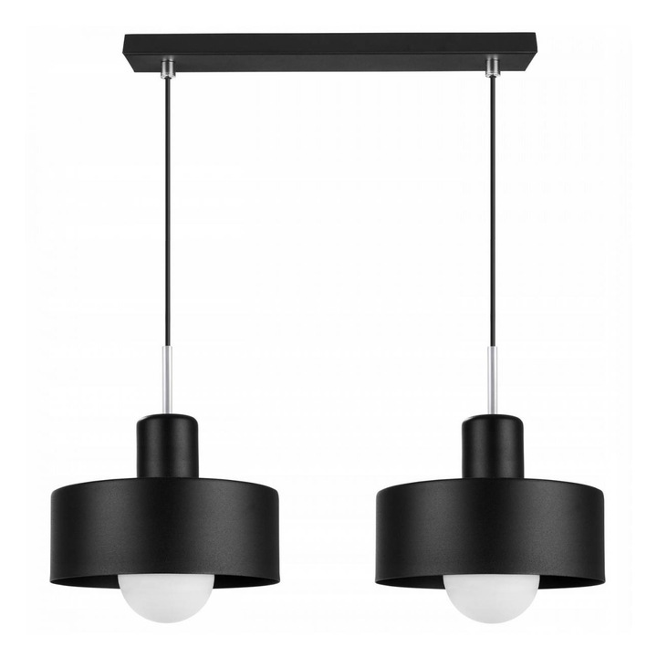 Plafoniera suspendata, Light Home, Barcelona, reglabile, Lungime 95 cm, Latime 55 cm, Abajur 20 cm, E27, 2 punct de lumina, metal, Negru/Crom