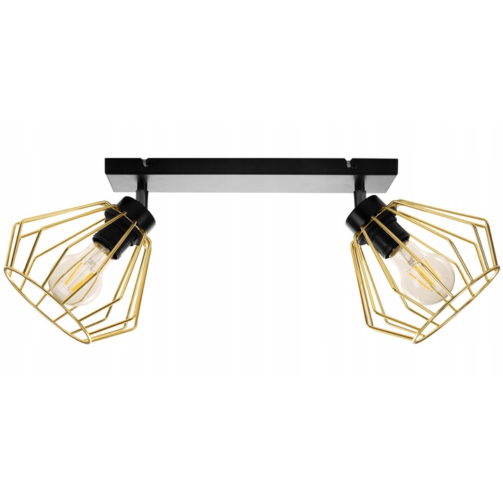 Lustra suspendata moderna cu abajururi din metal auriu, 2xE27 max 60W, negru