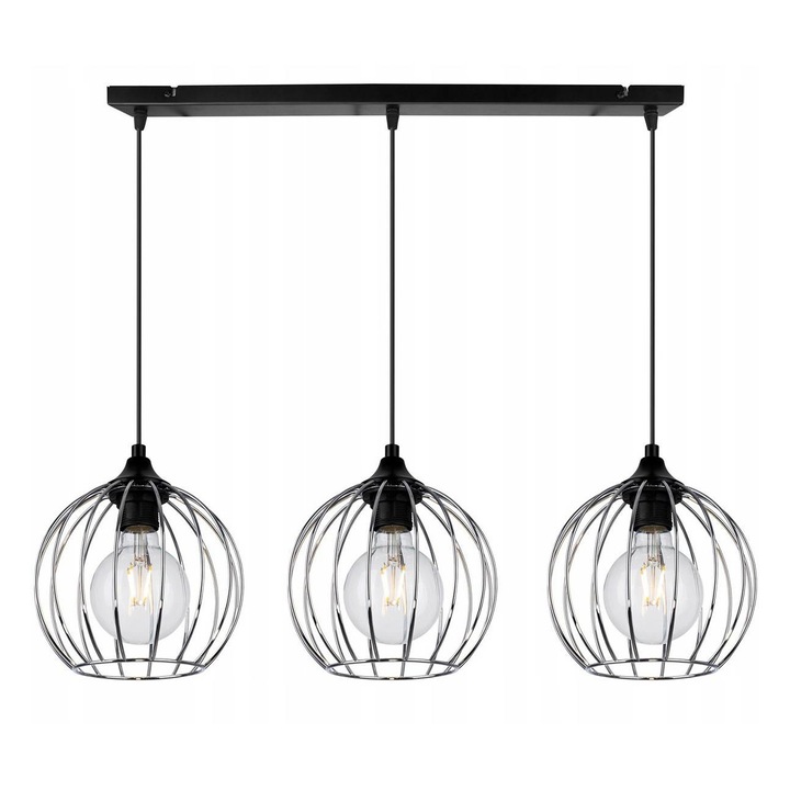 Lustra suspendata, Light Home, Toronto, 3 puncte de lumina, E27, 230V, 60W, 92x76cm, Clasa A, LED, Metal, Negru