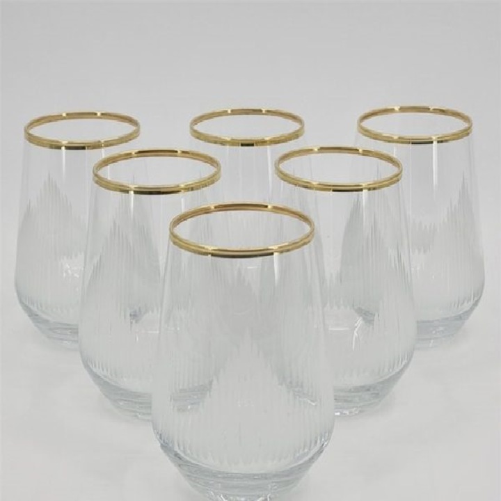 Сет 6 броя луксозни стъклени чаши със златен кант